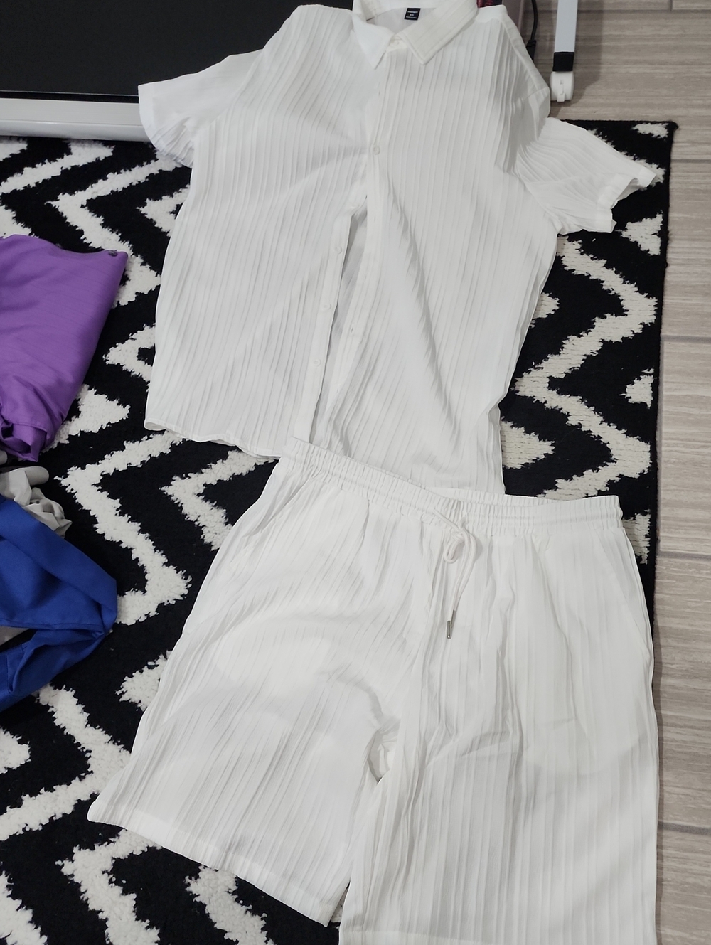 NFINITY White Pleated Button-up Shirt And Shorts